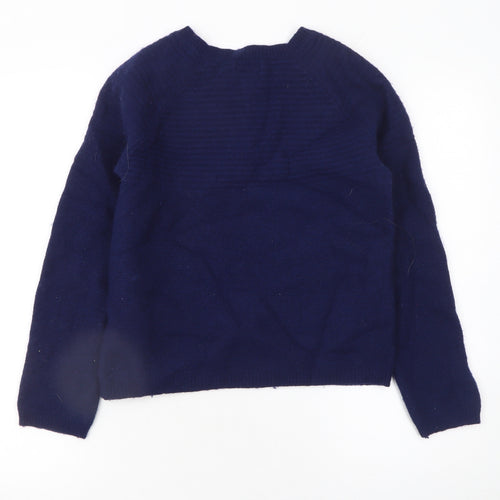Heyton Women Blue Wool Blend Crew Neck Button Pullover Jumper Size 12