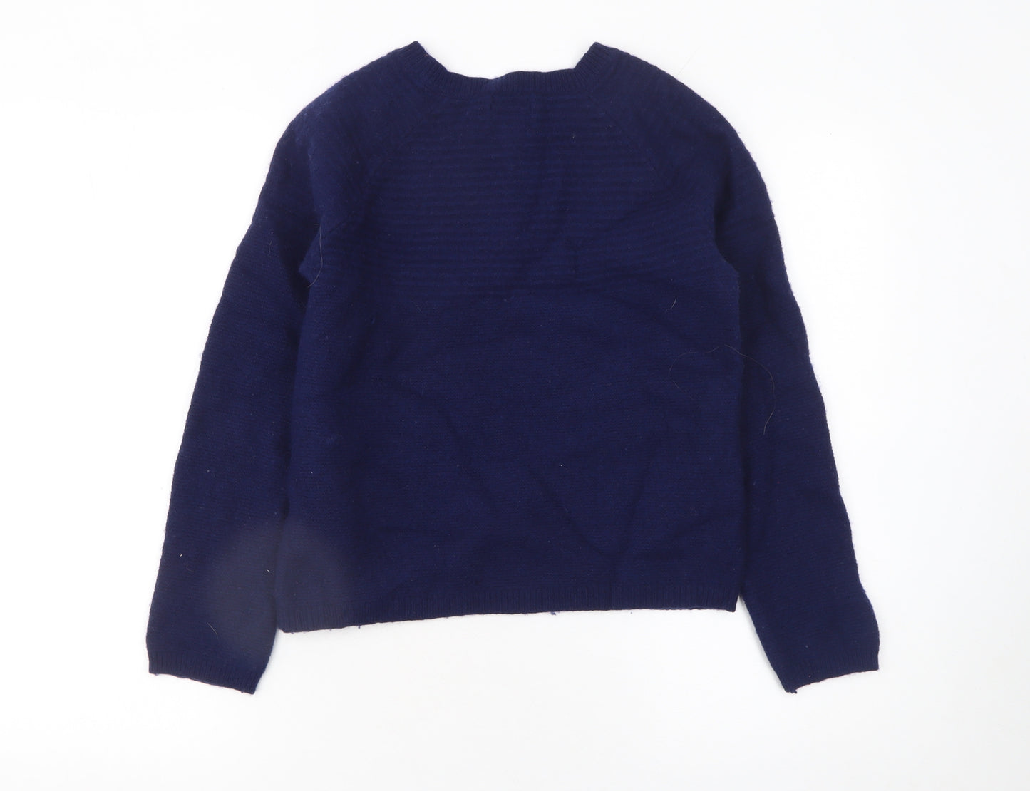 Heyton Women Blue Wool Blend Crew Neck Button Pullover Jumper Size 12
