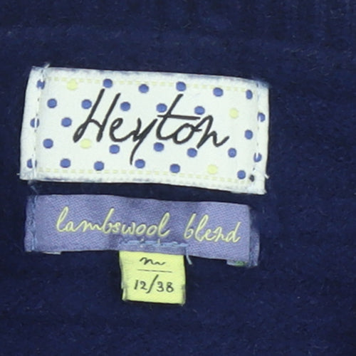 Heyton Women Blue Wool Blend Crew Neck Button Pullover Jumper Size 12