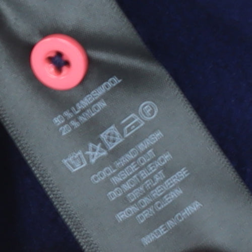 Heyton Women Blue Wool Blend Crew Neck Button Pullover Jumper Size 12