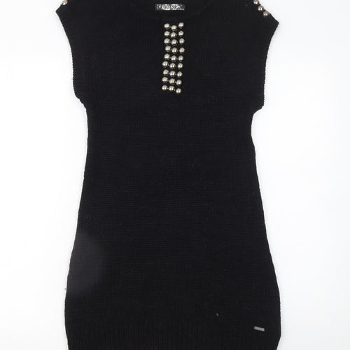 Guess Women Black Sleeveless Beaded Knit Sweater Dress Size S
