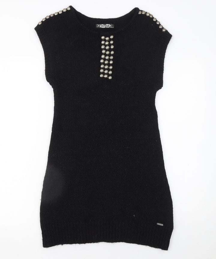 Guess Women Black Sleeveless Beaded Knit Sweater Dress Size S