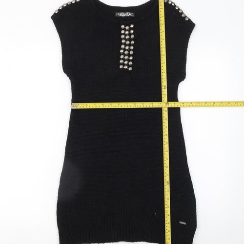 Guess Women Black Sleeveless Beaded Knit Sweater Dress Size S
