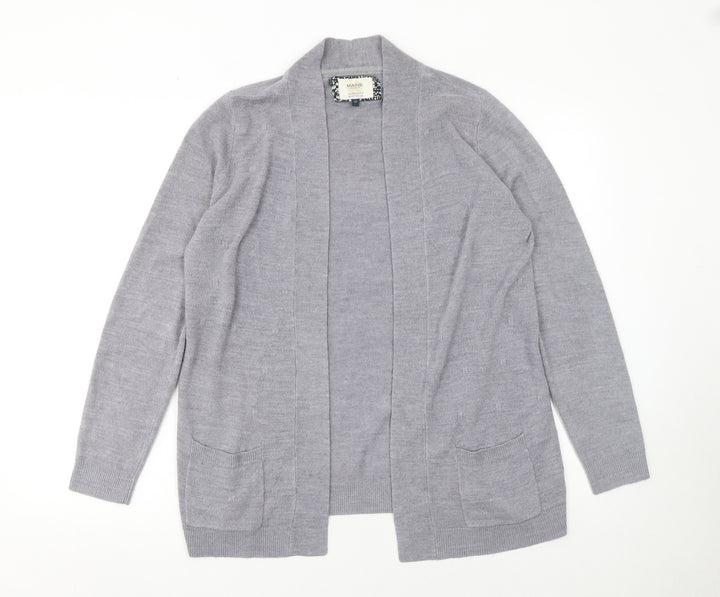 Maine New England Women's Grey Long Sleeve Open Knit Cardigan Size 12