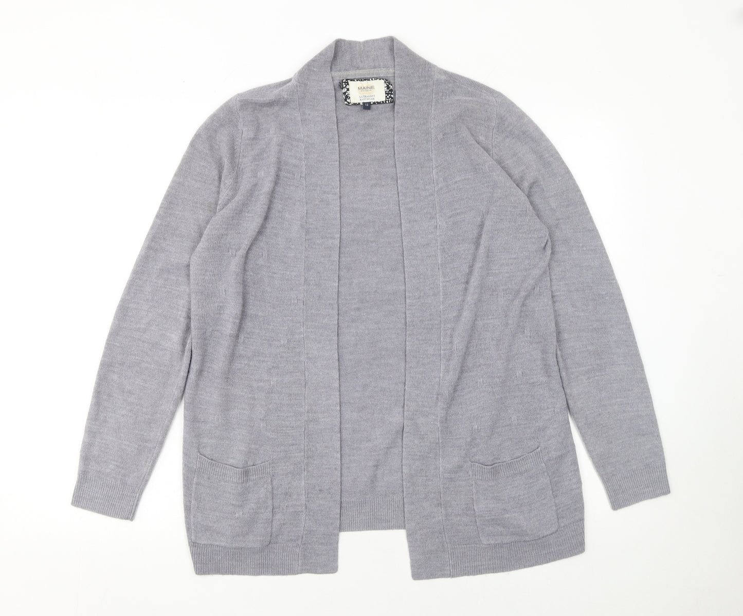 Maine New England Women's Grey Long Sleeve Open Knit Cardigan Size 12