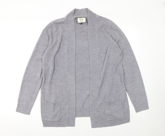 Maine New England Women's Grey Long Sleeve Open Knit Cardigan Size 12
