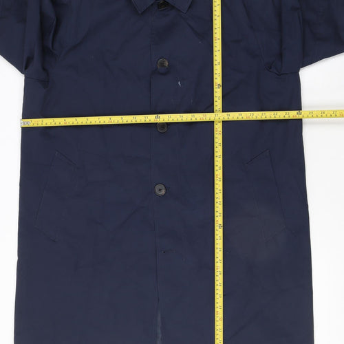 Marks and Spencer Men's Blue XL Rain Coat Button Up Mid-Length