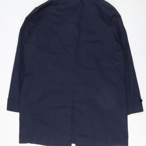 Marks and Spencer Men's Blue XL Rain Coat Button Up Mid-Length