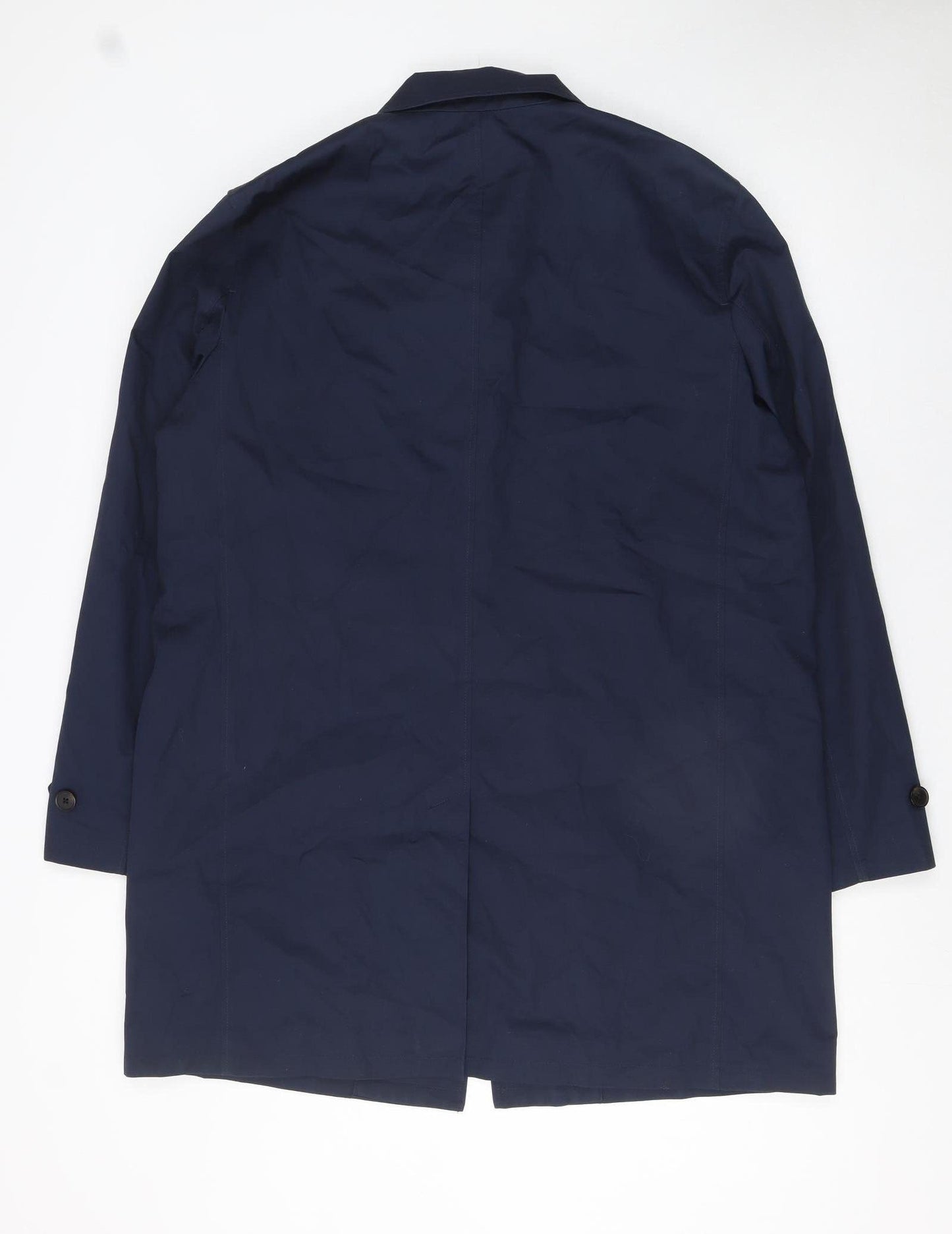 Marks and Spencer Men's Blue XL Rain Coat Button Up Mid-Length