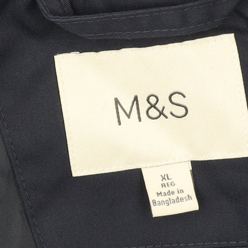 Marks and Spencer Men's Blue XL Rain Coat Button Up Mid-Length