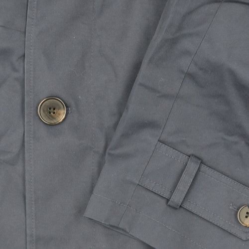 Marks and Spencer Men's Blue XL Rain Coat Button Up Mid-Length
