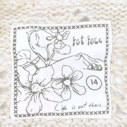 Fat Face Women Beige Open-Knit Boho Poncho Jumper Size 14