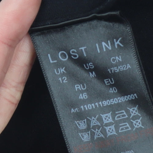 Lost Ink Women's Black Mock Neck Slim Fit Long Sleeve Jumper Size 12