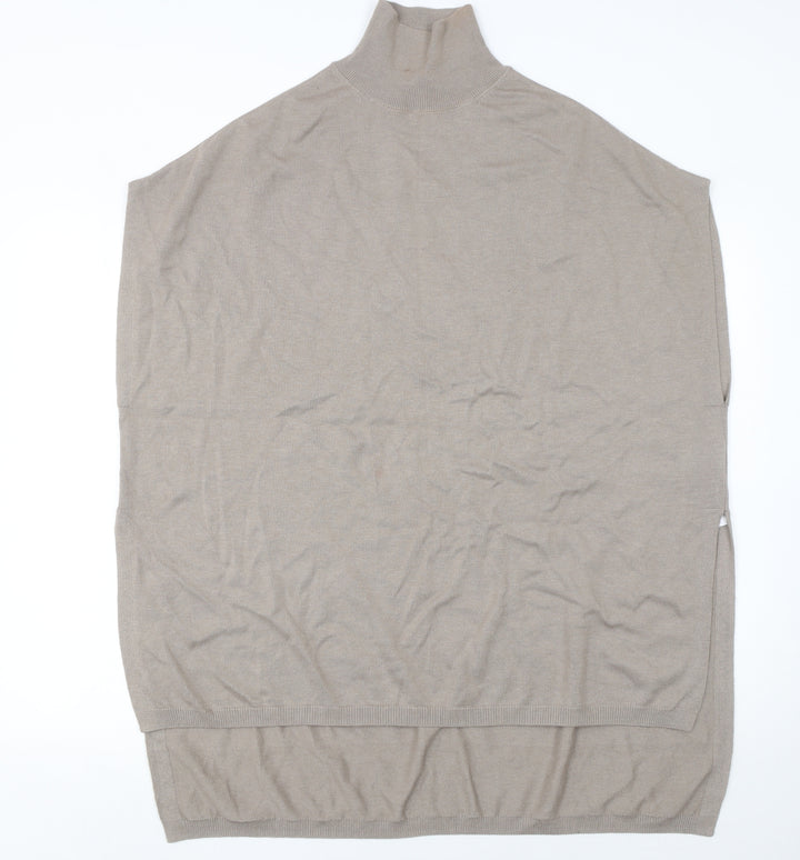 Massimo Dutti Womens Beige Wool Roll Neck Cape Jumper Size M
