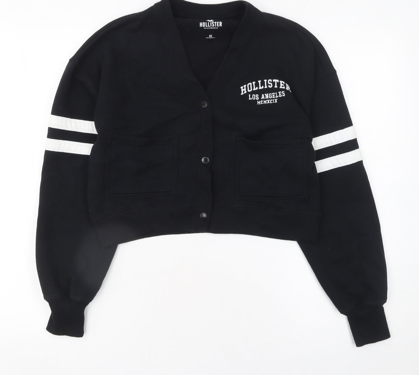 Hollister Women's Black XS Cropped Varsity Jacket