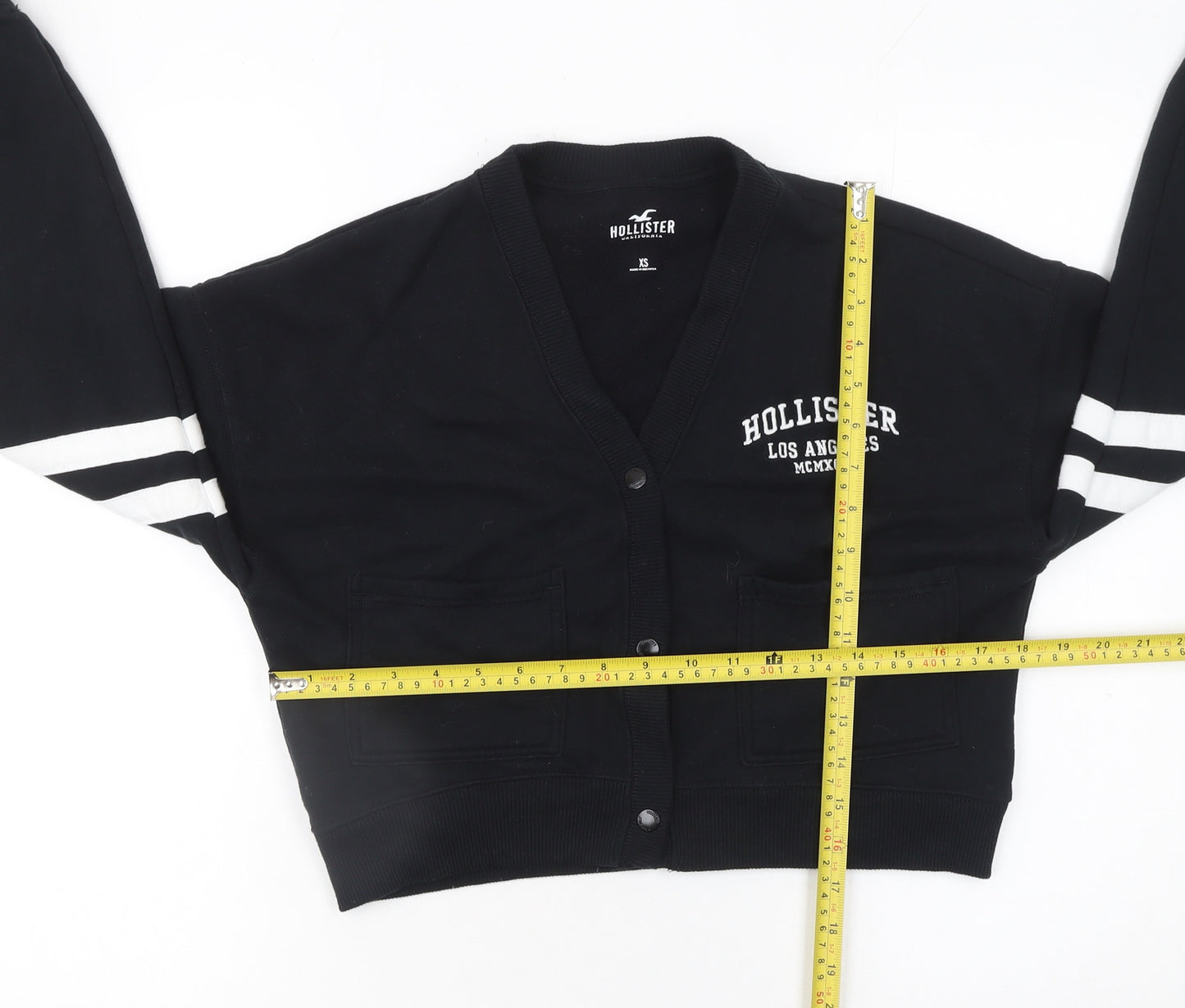 Hollister Women's Black XS Cropped Varsity Jacket