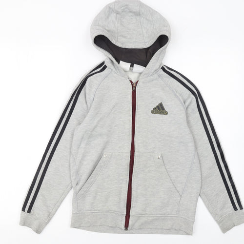 Adidas Boys Grey Full Zip Hoodie 11-12 Years Sports Casual Fleece