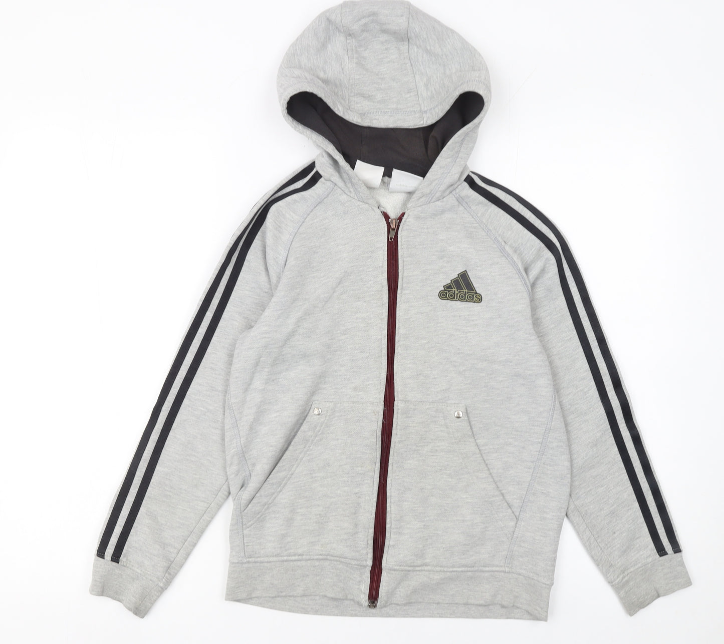 Adidas Boys Grey Full Zip Hoodie 11-12 Years Sports Casual Fleece