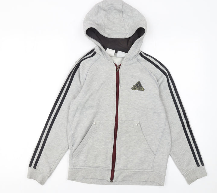 Adidas Boys Grey Full Zip Hoodie 11-12 Years Sports Casual Fleece