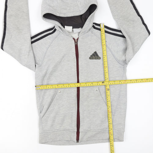 Adidas Boys Grey Full Zip Hoodie 11-12 Years Sports Casual Fleece
