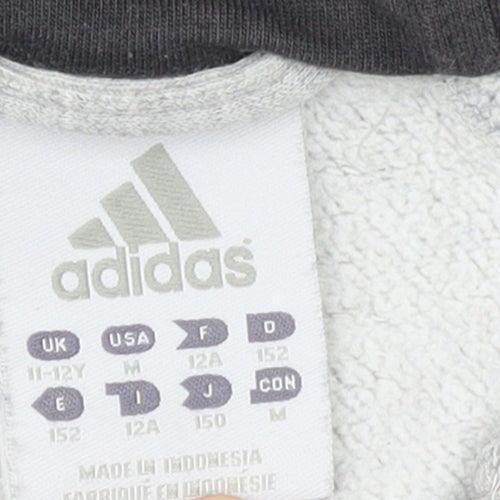 Adidas Boys Grey Full Zip Hoodie 11-12 Years Sports Casual Fleece