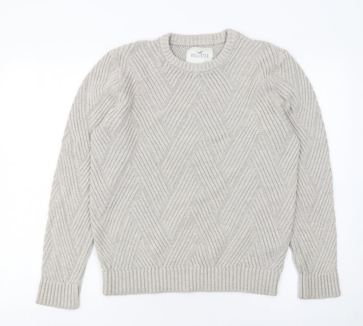 Hollister Men’s Beige Knit Crew Neck Pullover Jumper Size M