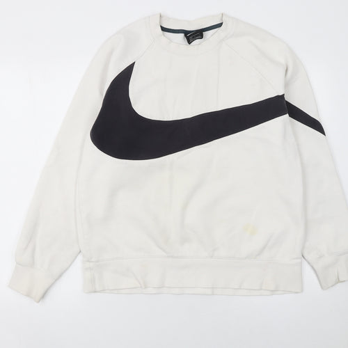 Nike Men's White Large Crew Neck Pullover Logo Sweatshirt