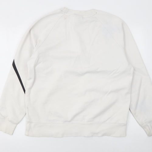 Nike Men's White Large Crew Neck Pullover Logo Sweatshirt
