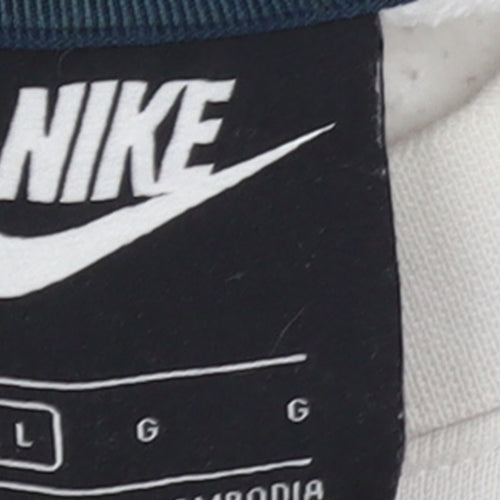 Nike Men's White Large Crew Neck Pullover Logo Sweatshirt