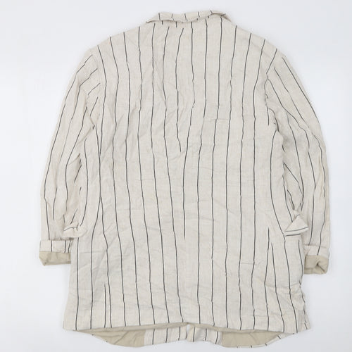 Stradivarius Women Beige Pinstripe Linen Blazer Jacket Size 14