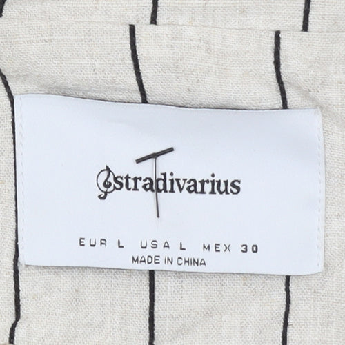 Stradivarius Women Beige Pinstripe Linen Blazer Jacket Size 14