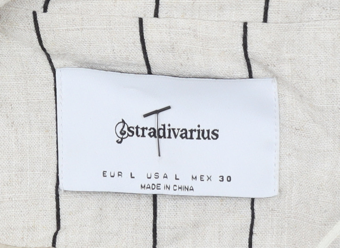 Stradivarius Women Beige Pinstripe Linen Blazer Jacket Size 14