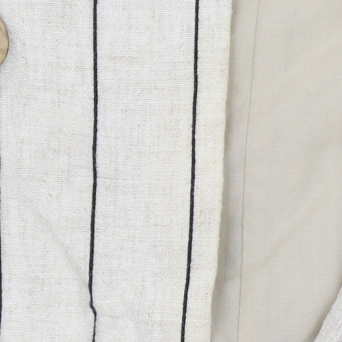 Stradivarius Women Beige Pinstripe Linen Blazer Jacket Size 14