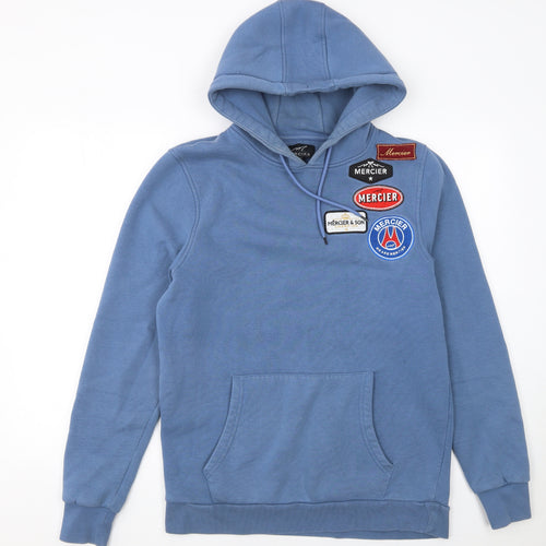 Mercier Men’s Blue Pullover Hoodie M Embroidered Logo Fleece Sweatshirt