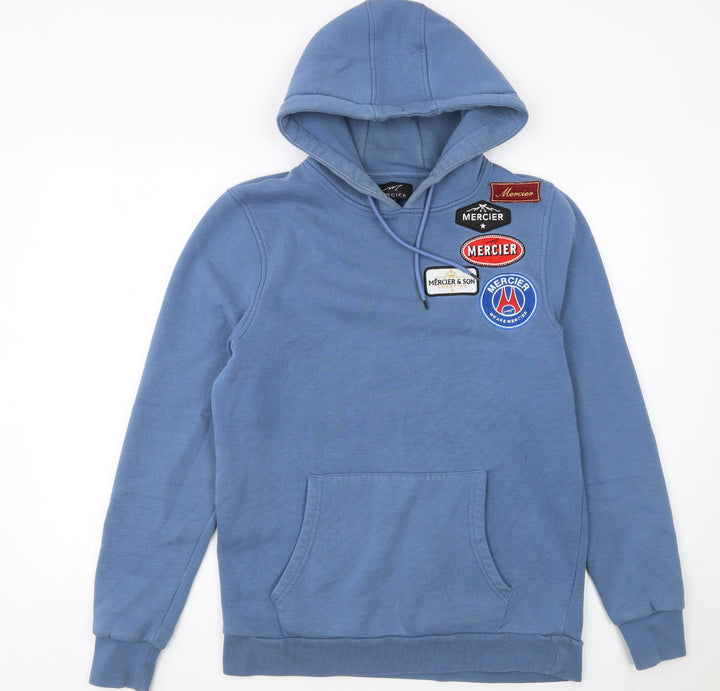 Mercier Men’s Blue Pullover Hoodie M Embroidered Logo Fleece Sweatshirt