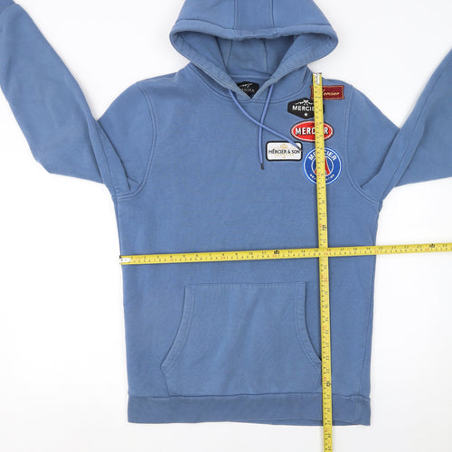 Mercier Men’s Blue Pullover Hoodie M Embroidered Logo Fleece Sweatshirt