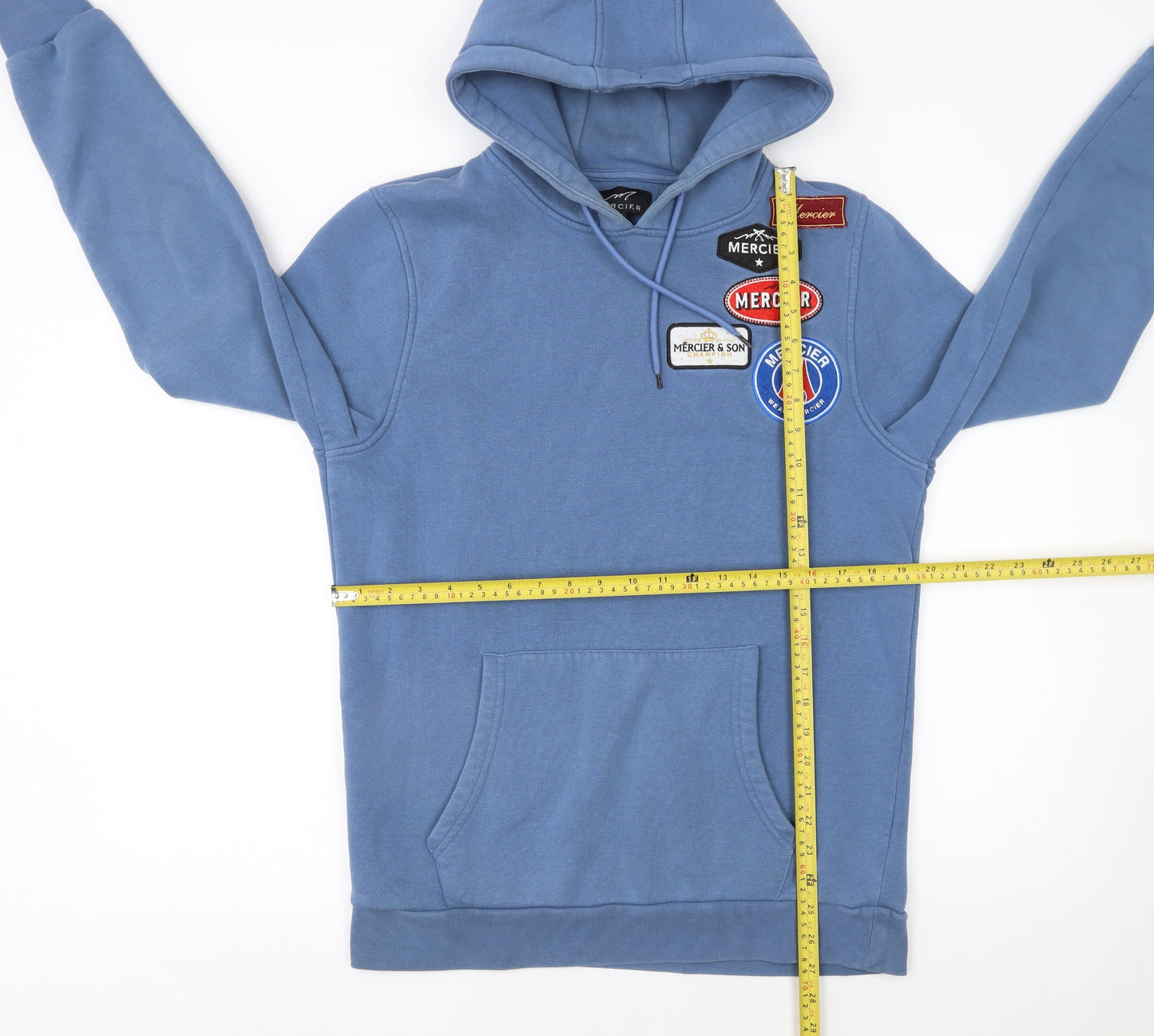 Mercier Men’s Blue Pullover Hoodie M Embroidered Logo Fleece Sweatshirt