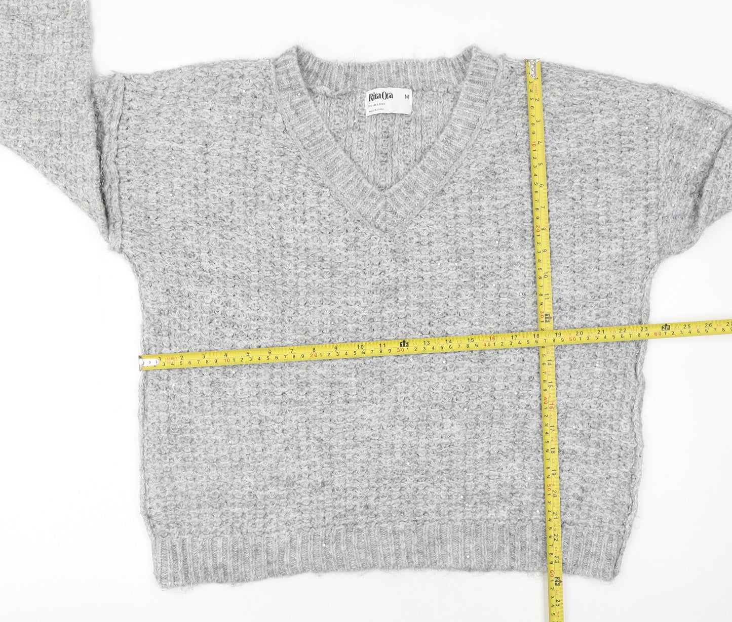 Primark Women’s Grey V-Neck Chunky Knit Jumper Size M