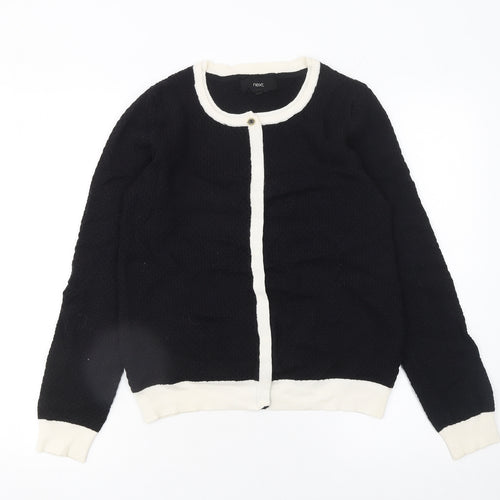 Next Women Black White Trim Knit Cardigan Size 10 Crew Neck