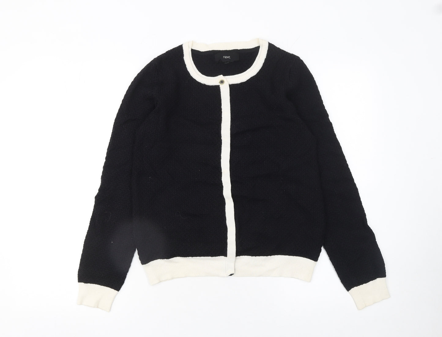 Next Women Black White Trim Knit Cardigan Size 10 Crew Neck