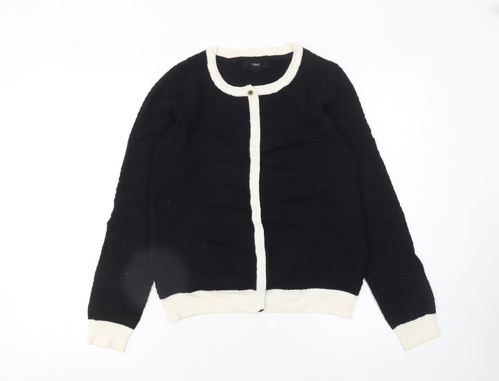 Next Women Black White Trim Knit Cardigan Size 10 Crew Neck
