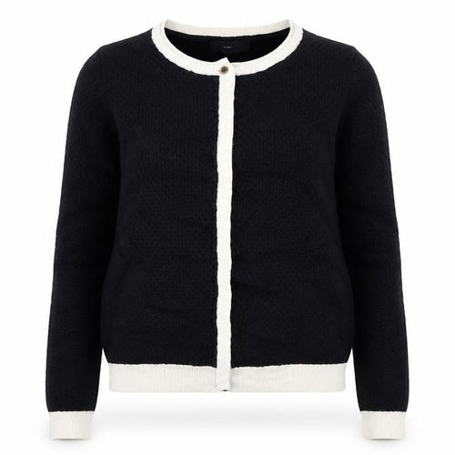 Next Women Black White Trim Knit Cardigan Size 10 Crew Neck