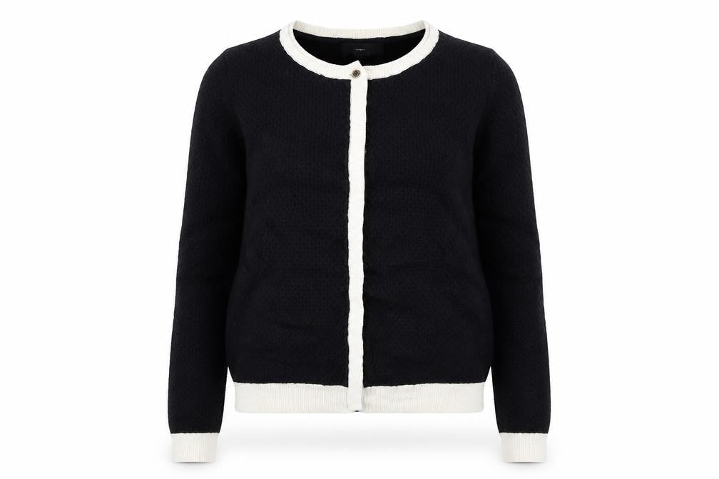 Next Women Black White Trim Knit Cardigan Size 10 Crew Neck