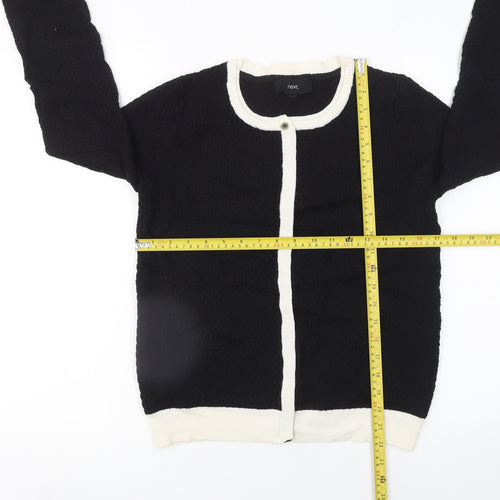 Next Women Black White Trim Knit Cardigan Size 10 Crew Neck