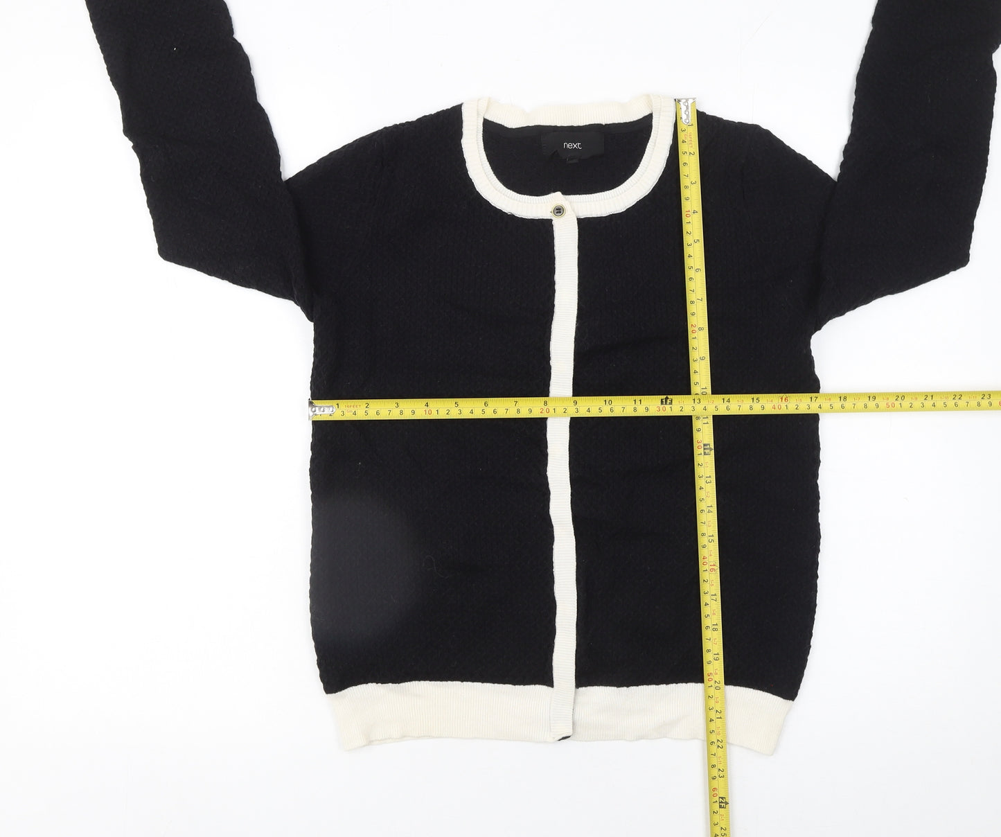 Next Women Black White Trim Knit Cardigan Size 10 Crew Neck