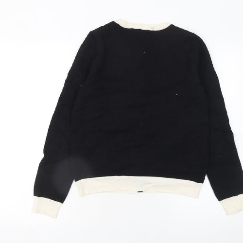 Next Women Black White Trim Knit Cardigan Size 10 Crew Neck
