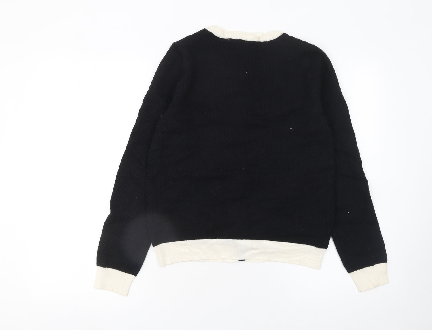 Next Women Black White Trim Knit Cardigan Size 10 Crew Neck