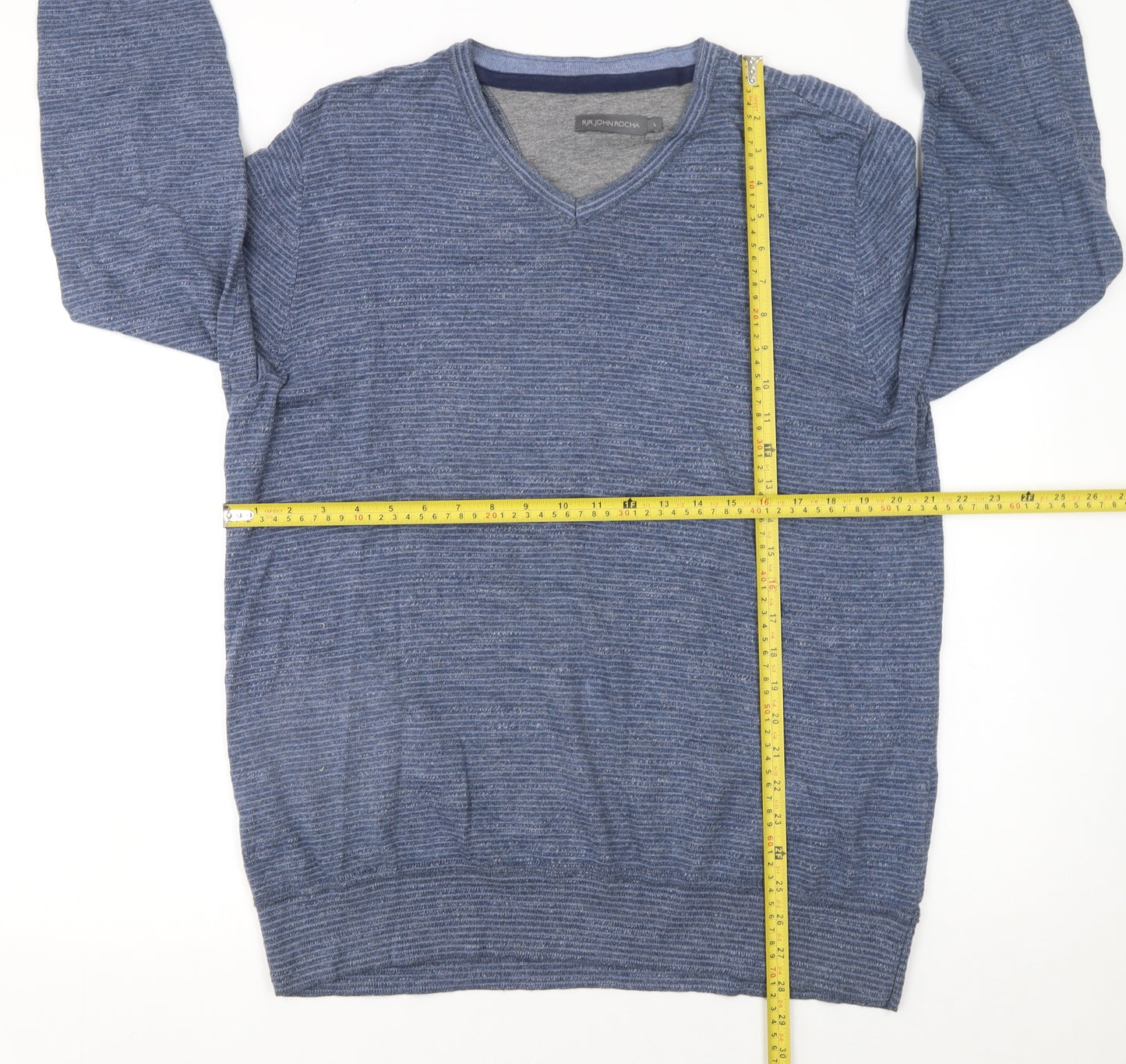 RJR John Rocha Men’s Blue Cotton V-Neck Jumper Size L