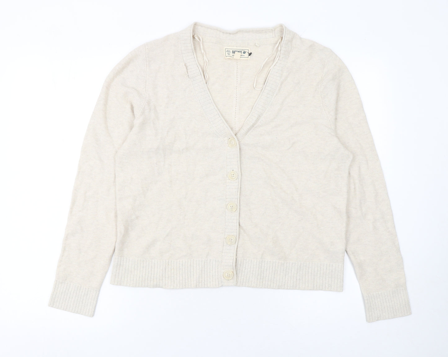 FatFace Women’s Beige Cotton V-Neck Button Cardigan Size 14