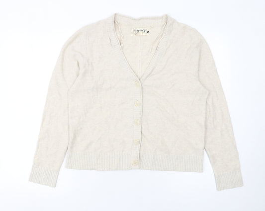 FatFace Women’s Beige Cotton V-Neck Button Cardigan Size 14